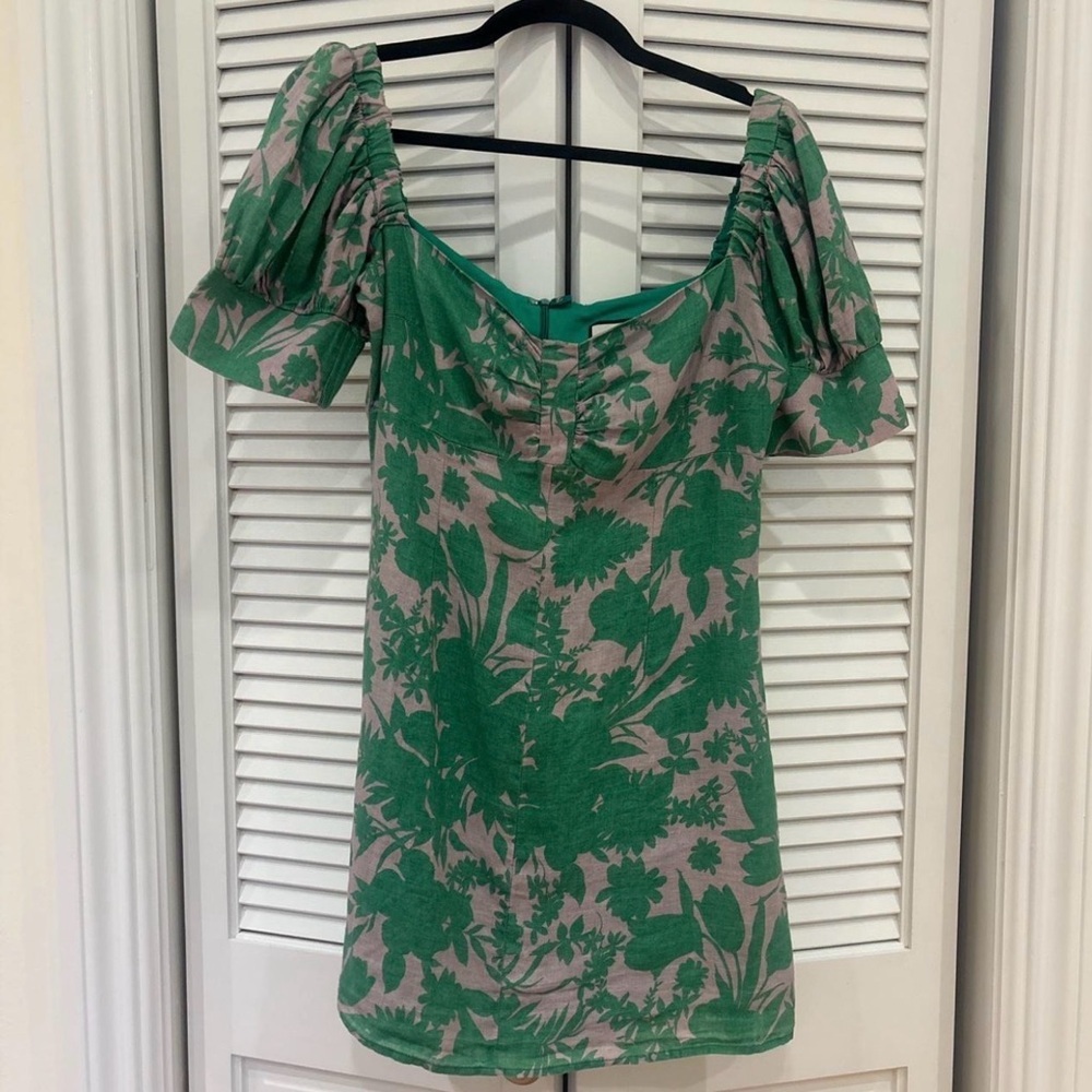 Alexis Pilou Green Floral Linen Mini Dress Size L - Picture 5 of 11